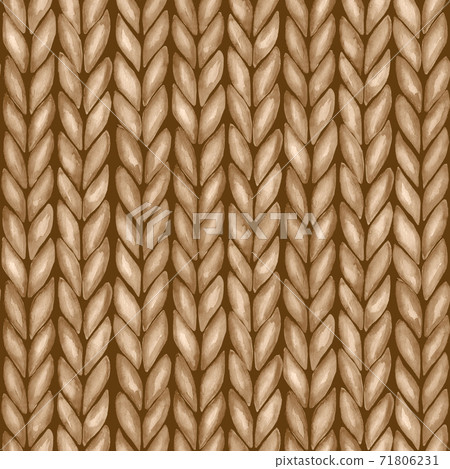Beige realistic knitted seamless pattern. Watercolor hand paint cozy warm knit texture 71806231