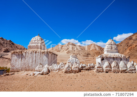 White stupas at Shey Monastery, Ladakh 71807294
