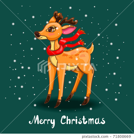Christmas greeting card with deer and snow Christmas greeting card with deer and snow 71808669