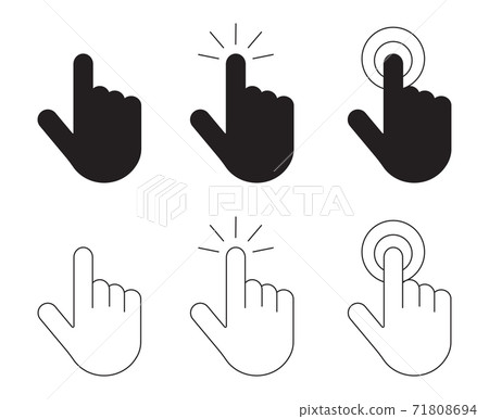 Hand click icons set. Clicking pointer hand vector symbols in outline style Hand click icons set. Clicking pointer hand vector symbols in outline style 71808694