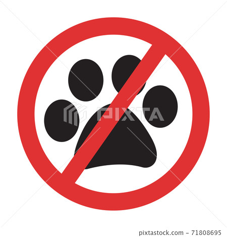 Animals forbidden sign. No entry with animals vector symbol. Crossed pet paw icon isolated Animals forbidden sign. No entry with animals vector symbol. Crossed pet paw icon isolated 71808695