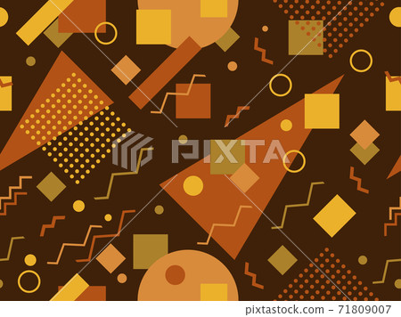 Seamless pattern with geometric shapes in the style of the 80s. Multicolored vintage background with triangles, circles and squares for brochures, banners and wrapping paper. Vector illustration 71809007