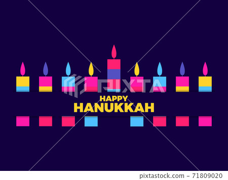 Happy hanukkah. Nine Hanukkah candles. Multi colored candles. Jewish festival greeting card. Vector illustration 71809020