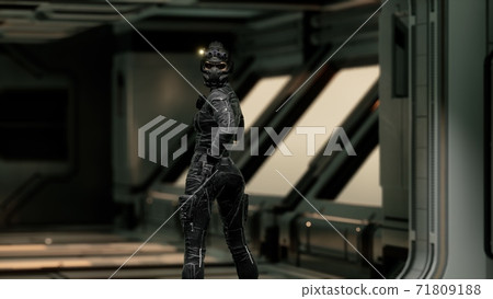 8K Sexy Futurictic Astronaut in the Space Station 71809188