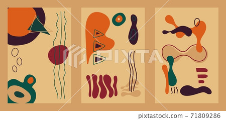 Abstract cards with hand drawn elements in autumn color palette. Beige background, vertical design Abstract cards with hand drawn elements in autumn color palette. Beige background, vertical design 71809286