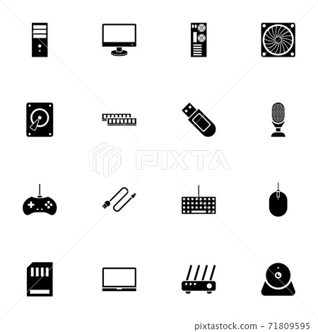 Hardware icon - Expand to any size - Change to any colour. Perfect Flat Vector Contains such Icons as usb flash, gamer joystick, monitor, router, hdd, keyboard, mouse, webcam, microphone, cooler, ram. 71809595