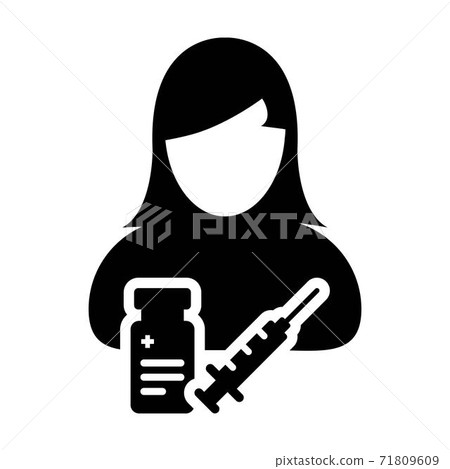 Medical icon vector with vaccine syringe female user person profile avatar symbol for healthcare in a glyph pictogram illustration Medical icon vector with vaccine syringe female user person profile avatar symbol for healthcare in a glyph pictogram illustration 71809609