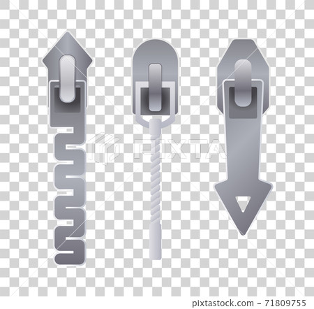 Metal or plastic fasteners, zippers. Fastener and zipper isolated, zippered accessories illustration. Set of silver metallic closed zippers on transparent background Metal or plastic fasteners, zippers. Fastener and zipper isolated, zippered accessories illustration. Set of silver metallic closed zippers on transparent background 71809755