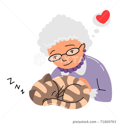 People and pet. Cat pet owner character. Owner petting your cat. Old woman love their animal. Cute and adorable domestic animal 71809763