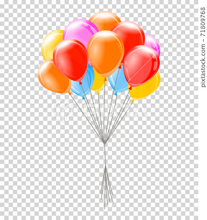Helium balloons. Bunch or group of colorful helium balloons isolated on transparent background. Party realistic flying balloon set. Vector cololor design element 71809768