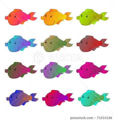 Whale, fish in nine different gradient colors illustration. On an isolated white background. 71810186