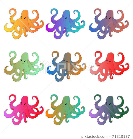 Octopus in nine different gradient colors illustration. On an isolated white background. 71810187