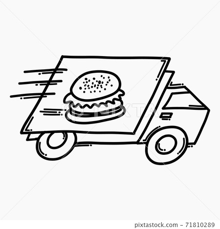 Food truck delivery doodle vector icon. Drawing sketch illustration hand drawn line eps10 71810289