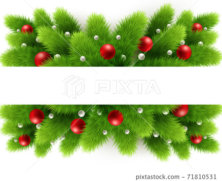 Vector christmas tree branches and space for text. Realistic fir-tree border, frame isolated on white. Great for christmas cards, banners, flyers, party posters Vector christmas tree branches and space for text. Realistic fir-tree border, frame isolated on white. Great for christmas cards, banners, flyers, party posters 71810531