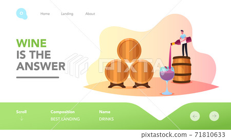 Wine Making Landing Page Template. Tiny Male Character Stand on Huge Barrel Pouring Wine in Glass. Tasting Wine at Vault Wine Making Landing Page Template. Tiny Male Character Stand on Huge Barrel Pouring Wine in Glass. Tasting Wine at Vault 71810633