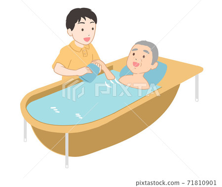 Bathing support for elderly men, wiping hands, male caregiver (no line) Bathing support for elderly men, wiping hands, male caregiver (no line) 71810901