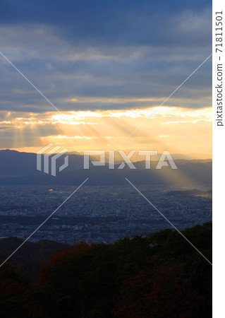 Sunset, sunset, orange, sunset from the Hieizan Driveway Observatory in Otsu City, Shiga Prefecture [November] 71811501
