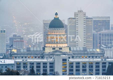 The magnificent Utah State Capital Building in Salt lake City on a hazy day 71813213