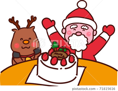 在清晰的主線聖誕老人馴鹿蛋糕中歡喜 71815616