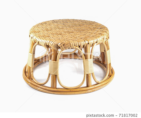 Wicker stool made from rattan and bamboo on white 71817002