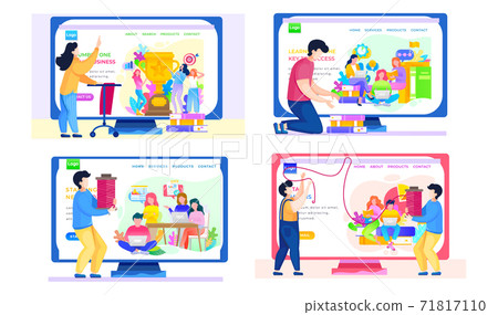 Training portal scenes set. Video blog about education and data analysis in business landing page 71817110