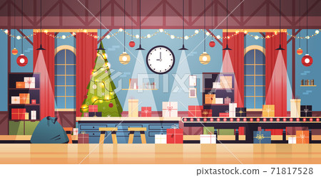 empty no people santa claus christmas factory with gifts on machinery line happy new year winter holidays celebration empty no people santa claus christmas factory with gifts on machinery line happy new year winter holidays celebration 71817528