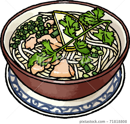 [Hand-painted food vector illustration material] Illustration of chicken stock pho (Vietnamese noodles) 71818808