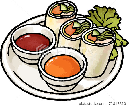 [手繪食物矢量插圖素材]生春捲插圖 71818810