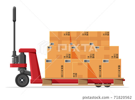 Hand pallet truck with cardboard boxes isolated Hand pallet truck with cardboard boxes isolated 71820562