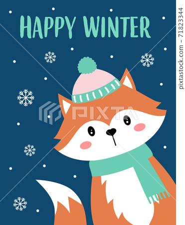 christmas card with cute fox, vector illustration - Stock Illustration ...