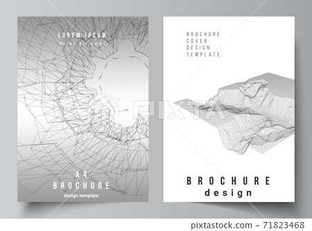 Vector layout of A4 cover mockups templates for brochure, flyer layout, booklet, cover design, book design, cover. Abstract 3d digital backgrounds for futuristic minimal technology concept design. 71823468