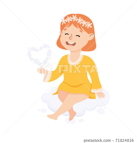 Cute Girl Dreaming of Love, Adorable Child Character with Romance Feelings Symbol, Happy Valentines Day Concept Cartoon Vector Illustration Cute Girl Dreaming of Love, Adorable Child Character with Romance Feelings Symbol, Happy Valentines Day Concept Cartoon Vector Illustration 71824816