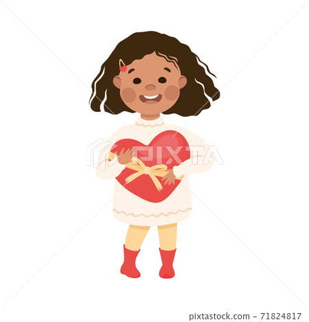 Cute Girl Holding Heart, Adorable Child Character with Romance Feelings Symbol, Happy Valentines Day Concept Cartoon Vector Illustration Cute Girl Holding Heart, Adorable Child Character with Romance Feelings Symbol, Happy Valentines Day Concept Cartoon Vector Illustration 71824817