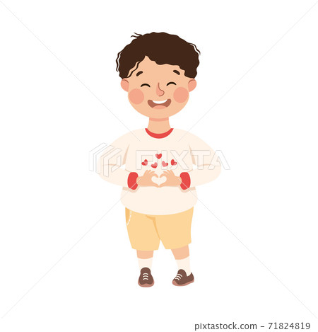 Cute Boy Making Heart Sign Gesture, Adorable Child Character Showing Romance Feelings Symbol, Happy Valentines Day Concept Cartoon Vector Illustration Cute Boy Making Heart Sign Gesture, Adorable Child Character Showing Romance Feelings Symbol, Happy Valentines Day Concept Cartoon Vector Illustration 71824819