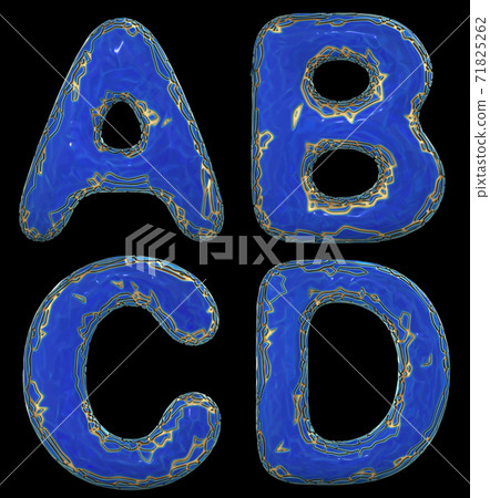 Realistic 3D letters set A, B, C, D made of gold shining metal letters. Realistic 3D letters set A, B, C, D made of gold shining metal letters. 71825262