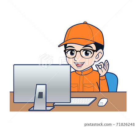computer, desk work, blue collar worker 71826248