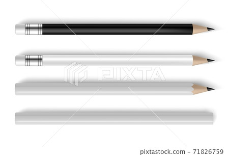 Pencil set. Realistic black and white pencils mockup, corporate office above view template, business or school stationery collection, writing or drawing tools 3d vector isolated set Pencil set. Realistic black and white pencils mockup, corporate office above view template, business or school stationery collection, writing or drawing tools 3d vector isolated set 71826759