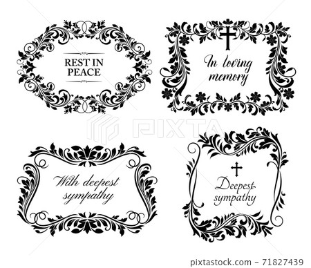 Funeral cards, vector condolence floral wreaths Funeral cards, vector condolence floral wreaths 71827439