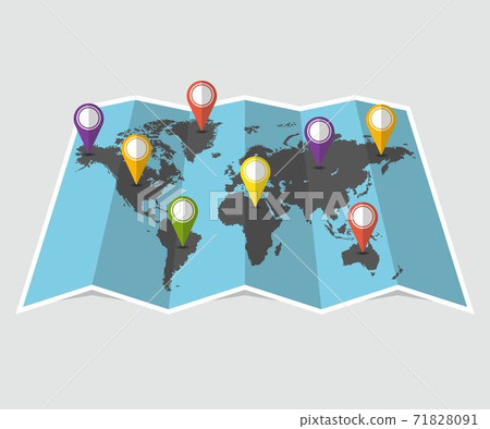 World travel map concept. Vector illustration in flat design. World travel map concept. Vector illustration in flat design. 71828091