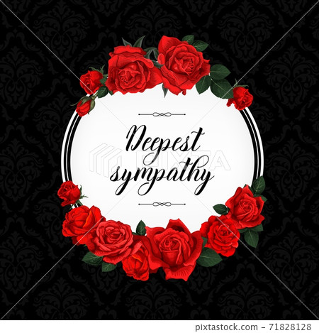 Funeral card with red rose sketch flowers wreath Funeral card with red rose sketch flowers wreath 71828128