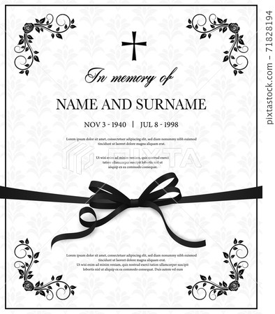Funeral vector card with vintage obituary template 71828194