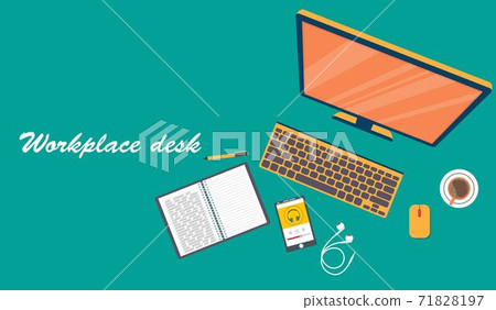 Business workspace top view. Office objects. Business planning and analyzing. Auditing concept. 71828197