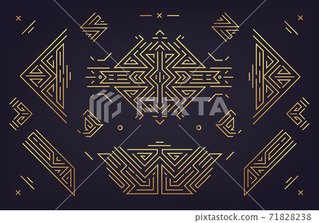 Vector set of abstract geometric design elements, Luxury Vintage Artdeco decorations, dividers. Vector set of abstract geometric design elements, Luxury Vintage Artdeco decorations, dividers. 71828238