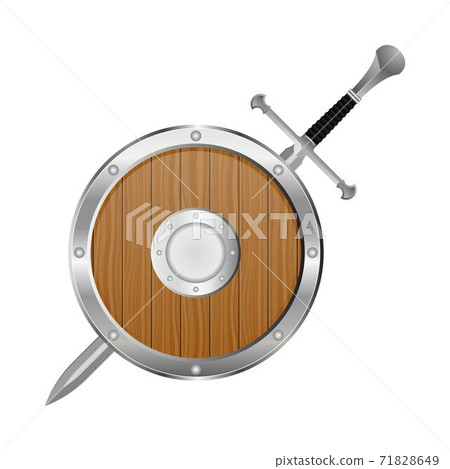 Medieval sword and shield vector illustration isolated on white background Medieval sword and shield vector illustration isolated on white background 71828649