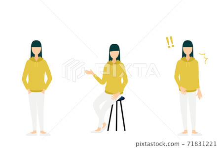 人的姿勢設定將您的手放在口袋裡，坐在椅子上，感到驚訝 71831221