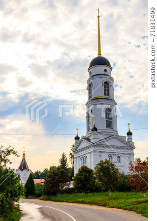 Bell tower of St. Tikhon's Transfiguration convent in Zadonsk, Russia 71831499