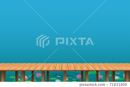 landscape of wooden bridge on the lotus swamp in daytime landscape of wooden bridge on the lotus swamp in daytime 71831809