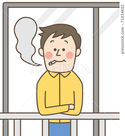 男人在陽台抽煙 男人在陽台抽煙 71834682