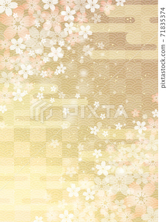 櫻花和日本圖案_格子金箔背景_垂直642 櫻花和日本圖案_格子金箔背景_垂直642 71835374