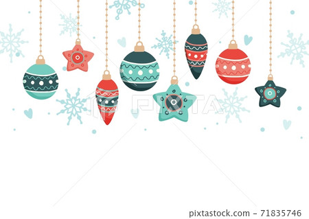 Christmas card with hanging decorations, vector illustration Christmas card with hanging decorations, vector illustration 71835746